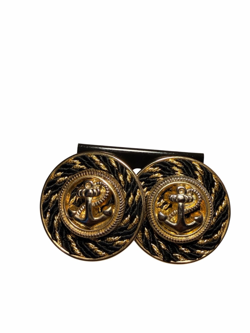 Nautical Anchor Gold & Black Round Cufflinks